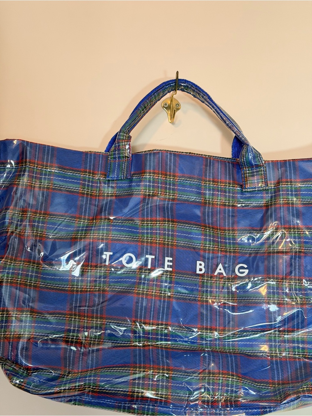 Blue Plaid Tote Bag with Clear Overlay - Tote Bag